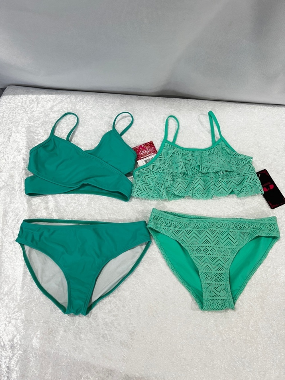 Set of Two Swimwear Bikini Bottom And Tops Kids Girls Size 10-12 Teal Green
